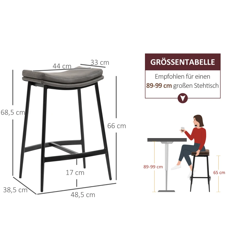 HOMCOM Set van 2 barstoelen, gepolsterde zitplaatsen, stalen frame, 120 kg draagvermogen, Grijs