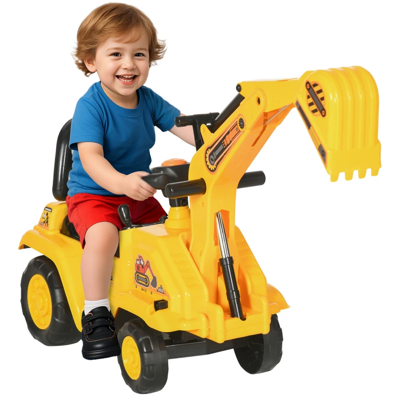 HOMCOM Excavator pentru Copii 18-48 de Luni cu Găleată și Spațiu de Depozitare