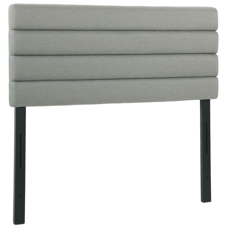 HOMCOM Tête de Lit Capitonnée, Hauteur Ajustable en 3 Niveaux avec Pieds en Métal pour Chambre, 140 x 10 x 106/116/126 cm, Gris