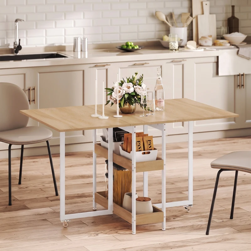 HOMCOM Klappbarer Esstisch im Industriedesign, für bis zu 4 Personen, offene Regale, flexibel, Metall, Spanplatte, Holzoptik Natur