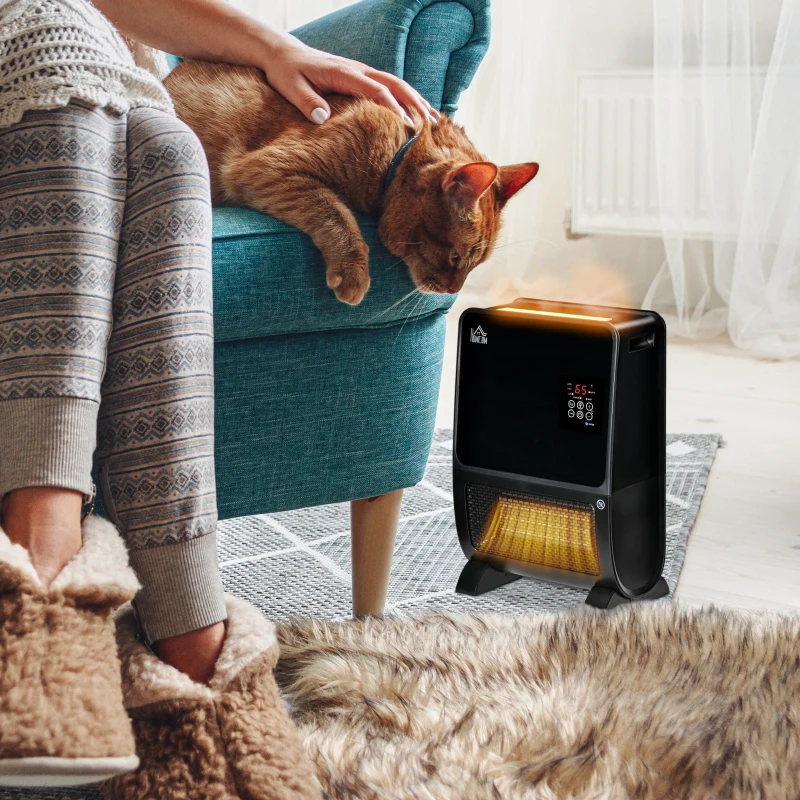 HOMCOM 2 in 1 luchtverhitter met afstandsbediening luchtbevochtiger keramisch LED licht bevochtigingsfunctie 8-uurs timer kachel verwarming 2000W ABS zwart 33 x 21 x 49.5 cm