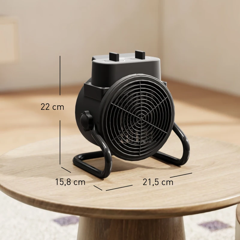 HOMCOM Verwarmingstoestel, ventilatorkachel met 3 modi, instelbare thermostaat, handvat, oververhittingsbeveiliging, 21,5 x 15,8 x 22 cm, zwart