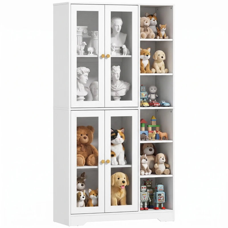 HOMCOM Buffet haut cuisine, vaisselier vitrine avec 4 portes à fermeture douce en verre trempé, 90x35x172cm, blanc