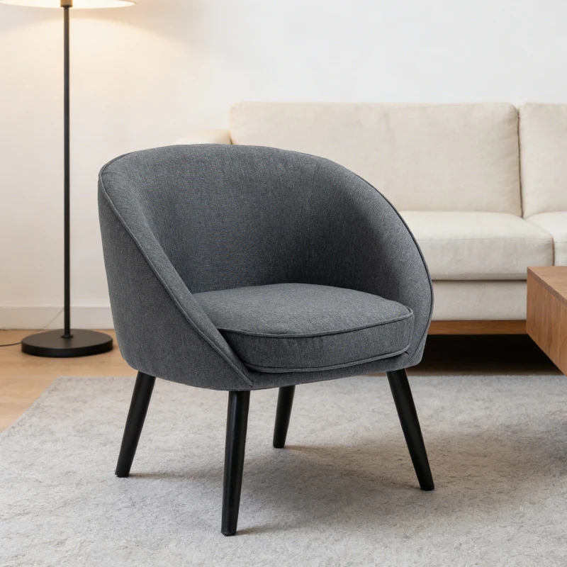 HOMCOM eetkamerstoel woonkamer stoel bureaustoel gestoffeerde stoel modern polyester hout grijs 71 x 65 x 75 cm