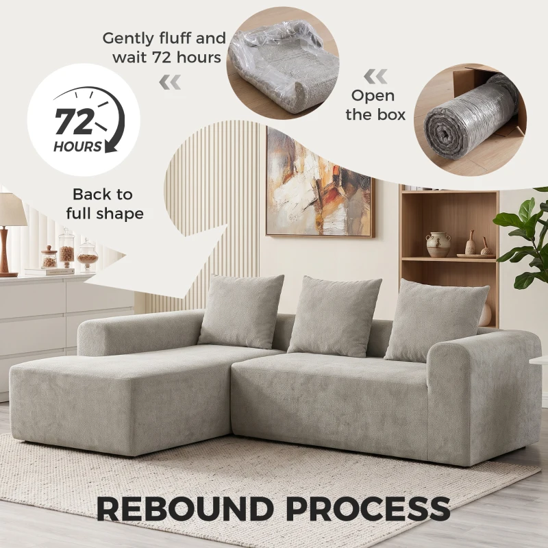 HOMCOM Canapé d'Angle en Chenille, Canapé 3 Places en L 242 cm avec Méridienne, Assise Profonde, Accoudoirs Larges, Gris Clair