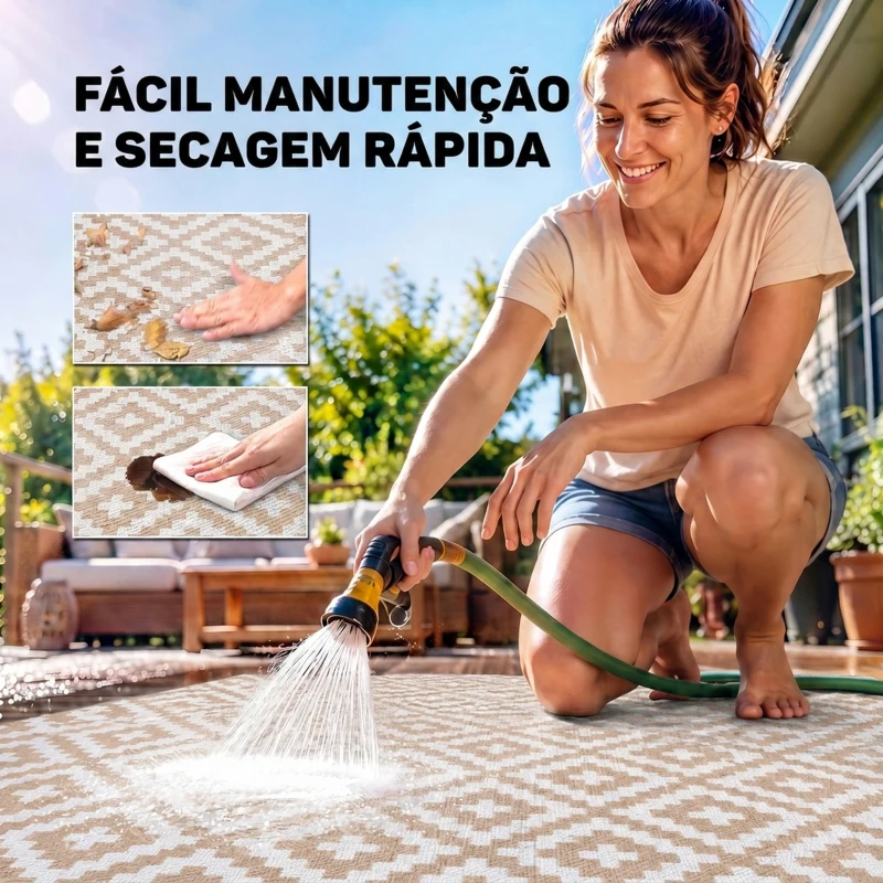 Outsunny Tapete de Exterior 182x274 cm Reversível com Desenho Geomátrico  para Varanda Pátio Campismo Prais Branco e Castanho