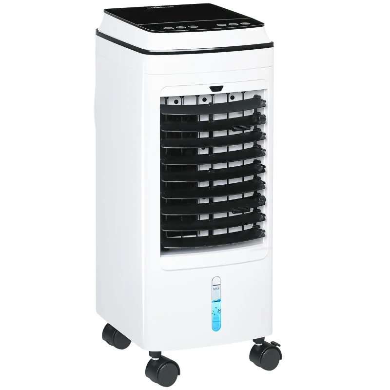HOMCOM Ventilator, Luchtkoeler en Klimaatunit, 3 Modi, Afstandsbediening, Timer, Op Wielen, Wit