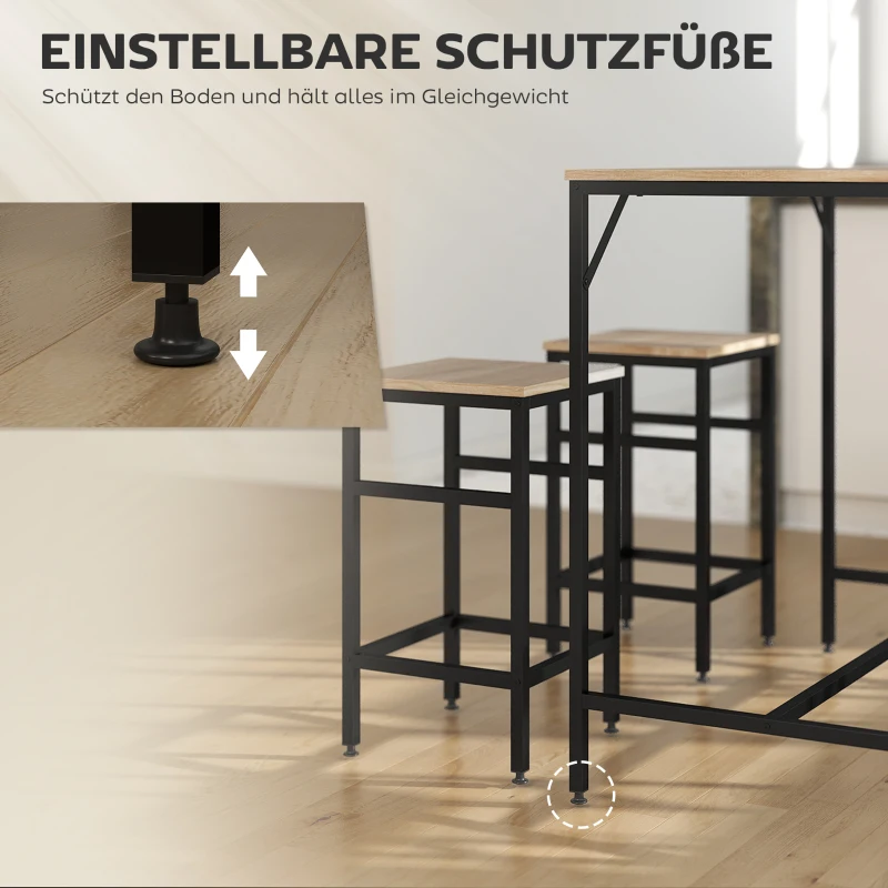 HOMCOM Bartafel-Set Bartafel met 4 Barkrukken 5-delig Tafelset Staal Eiken