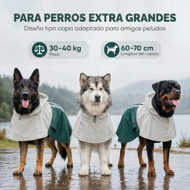 PawHut Impermeable para Perros con Capucha Orificio para Correa y Tiras Reflectantes para Perros de Talla Gigante Verde