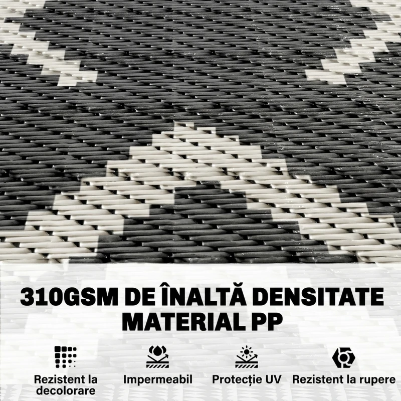 Outsunny Covor de Exterior Reversibil cu Model Geometric și Geantă Inclusă, 182x274 cm, Gri și Alb