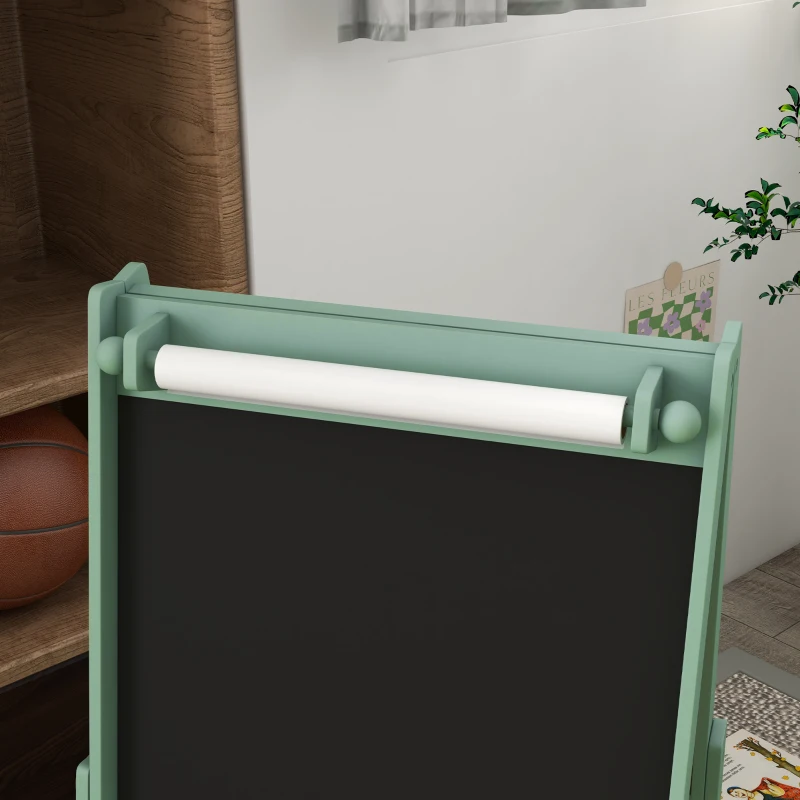 AIYAPLAY 3-in-1 Kinder Ezel met Papierrol, Krijtbord, Whiteboard, Opbergmanden, 54 x 46,5 x 93 cm, Groen(m-7)