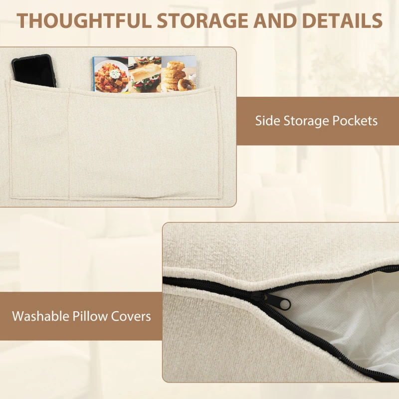 HOMCOM Canapé Convertible 2 Places 3 en 1, Canapé-Lit Clic Clac en Chenille 142 cm, Dossier Réglable, 2 Oreillers, Beige