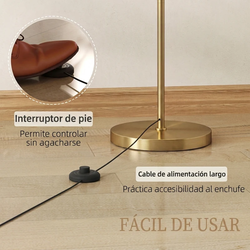 HOMCOM Lámpara de Pie LED Regulable con Temperaturas de Color Ajuste Continuo Control Remoto Temporizador de 60 Minutos Dorado