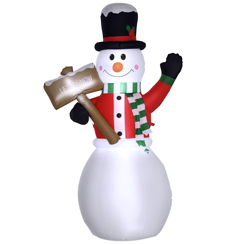 Outsunny Opblaasbare sneeuwpop van 180 cm met kerstversiering met bord en led-verlichting