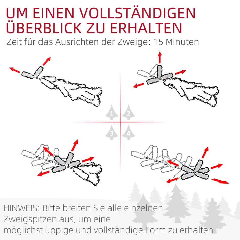 HOMCOM Kunstkerstboom 180 cm met sneeuw, 1321 takken, kerstdecoratie inclusief metalen standaard voor binnen
