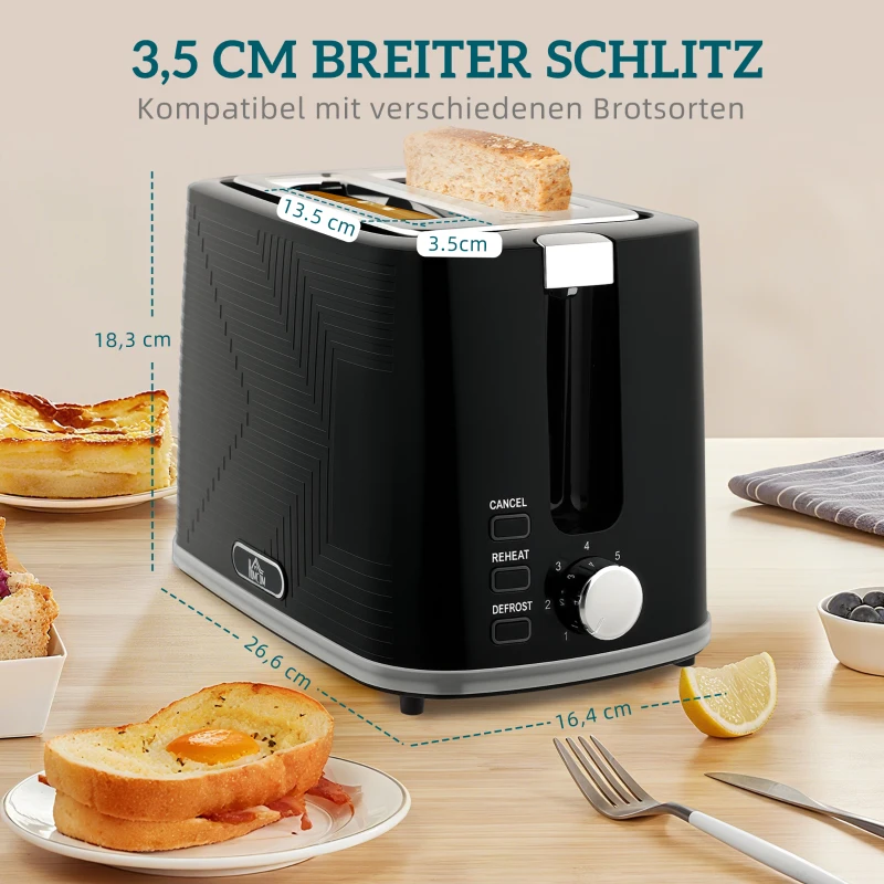 HOMCOM Waterkoker- en broodroosterset, 2200W, Otter-thermostaat, 2-sleuven broodrooster, 7 bruiningsstanden, kruimellade, zwart