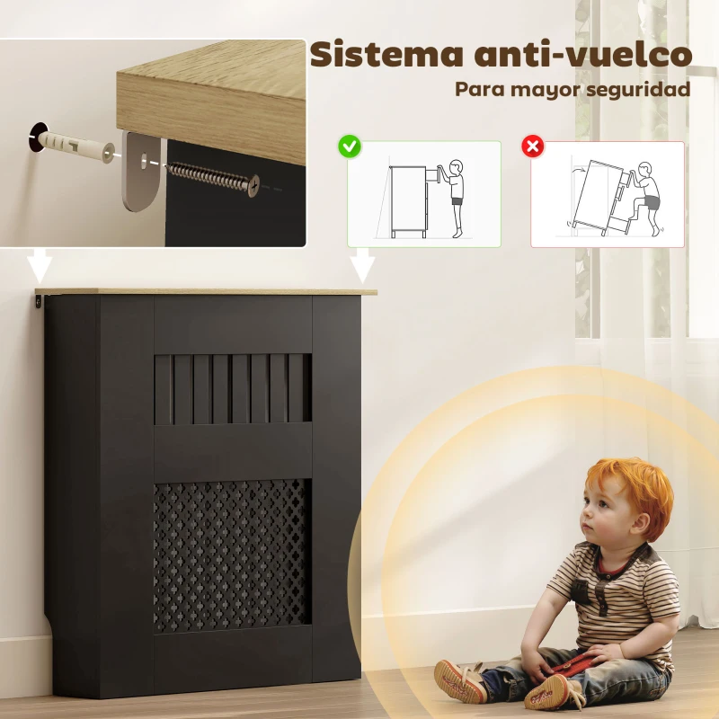HOMCOM Cubre Radiadores 78x19x81 cm Cubierta para Radiador Diseño Moderno de Listones y Nido de Abeja Negro