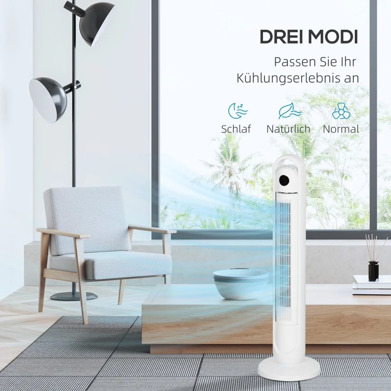 HOMCOM Torenventilator met Klimaatbeheersing, Timer, Afstandsbediening, Drie Modi, LCD-Display, Wit