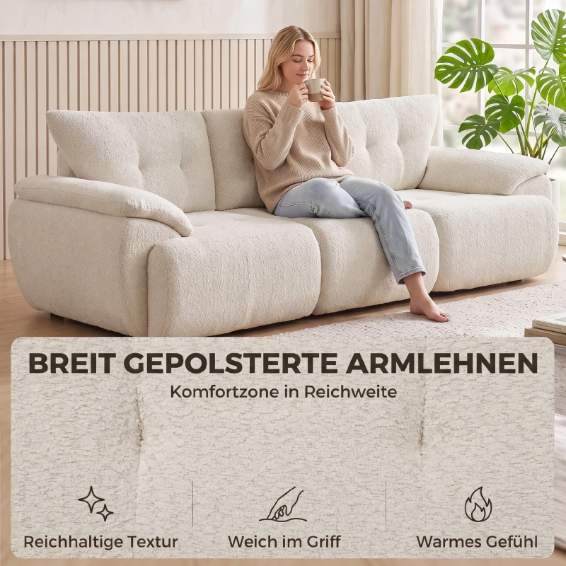 HOMCOM 3-Sitzer-Sofa, 260 cm, Chenille, rahmenloses Modulsofa mit extra breiter, tiefer Sitzfläche, breiten Armlehnen