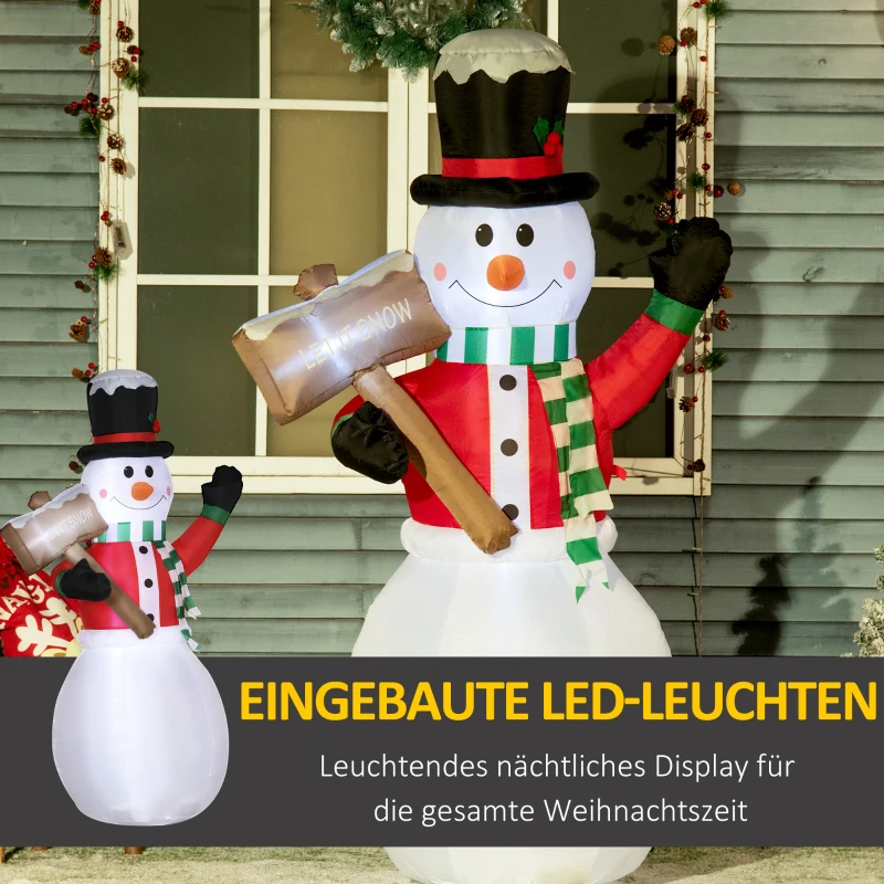 Outsunny Opblaasbare sneeuwpop van 180 cm met kerstversiering met bord en led-verlichting