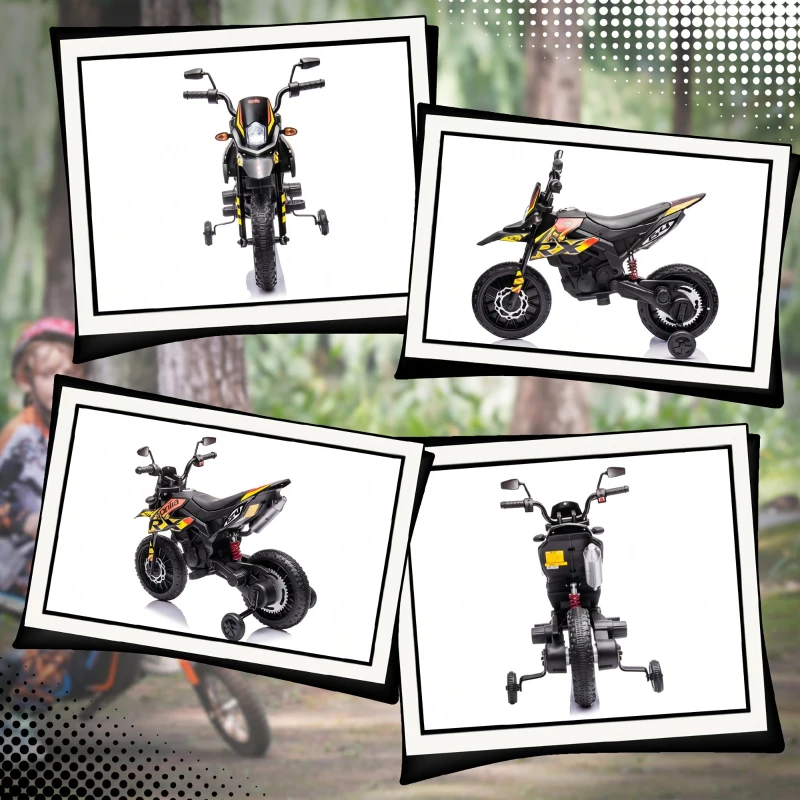 AIYAPLAY Motocicletă Electrică pentru Copii 3-8 Ani, 2 Motoare 12V, Roți Ajutătoare Detașabile, 30 kg, Galben