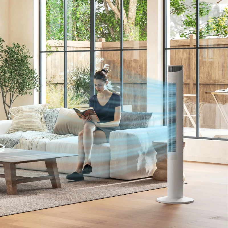 HOMCOM Torenventilator met 4 Modi, 3 Snelheden, Timer, Wit