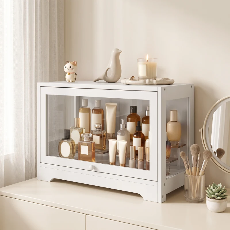 HOMCOM Vitrine Expositora para Coleções com Porta Acrílica Elevatória Deslizante para Figuras Decorativas 59x30x40 cm Branco