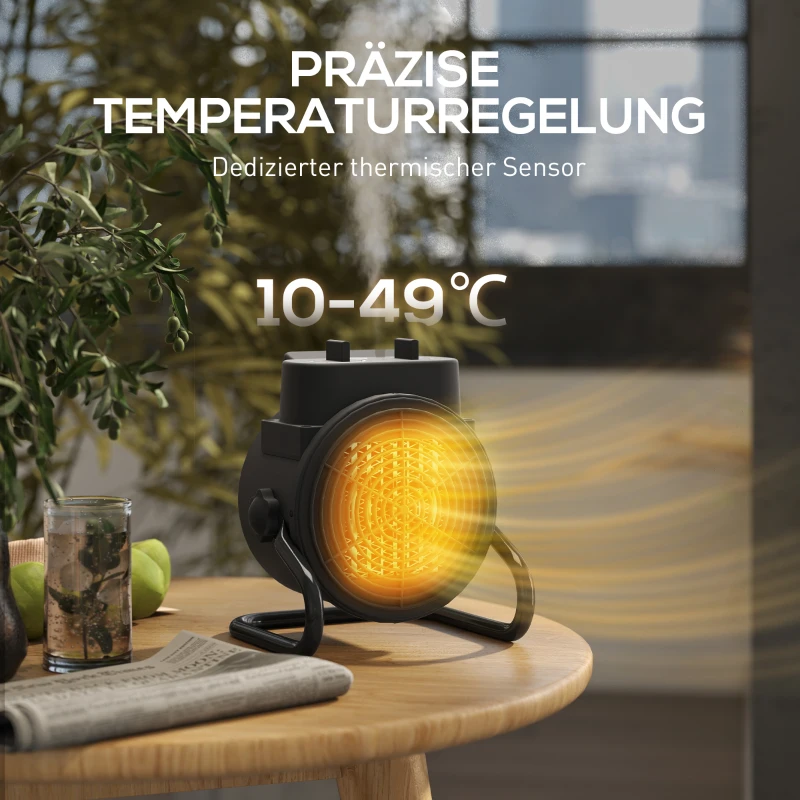 HOMCOM Verwarmingstoestel, ventilatorkachel met 3 modi, instelbare thermostaat, handvat, oververhittingsbeveiliging, 21,5 x 15,8 x 22 cm, zwart