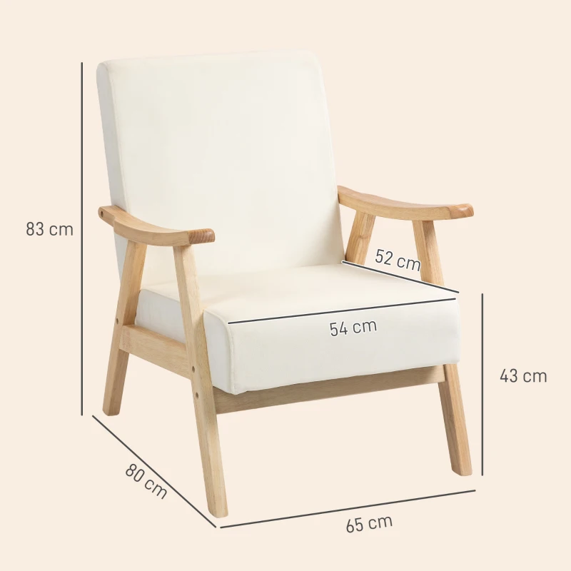 HOMCOM Gestoffeerde Stoel, Schuimvulling, Rubberhouten Frame, Crèmewit