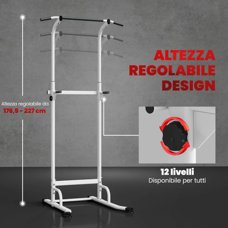 SPORTNOW Stazione Fitness con Barre per Dip e Trazioni, Altezza Regolabile 176.5-227 cm e Capacità 120 kg, Bianco