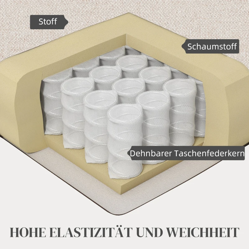 HOMCOM Polsterfauteuil in Linnenlook, Schuim, Zitkussen, Houten Frame, Crème