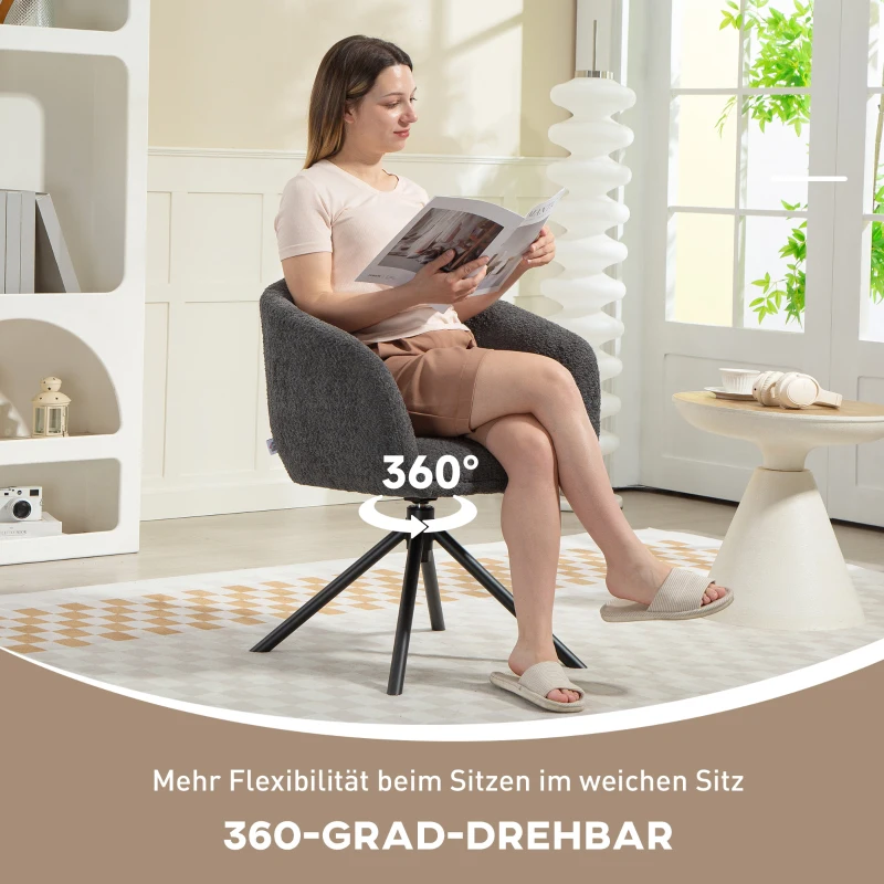 HOMCOM Fauteuil, Beklede stoel met comfortabele zitting, draaibaar, zachte bekleding, tot 120 kg, Donkergrijs