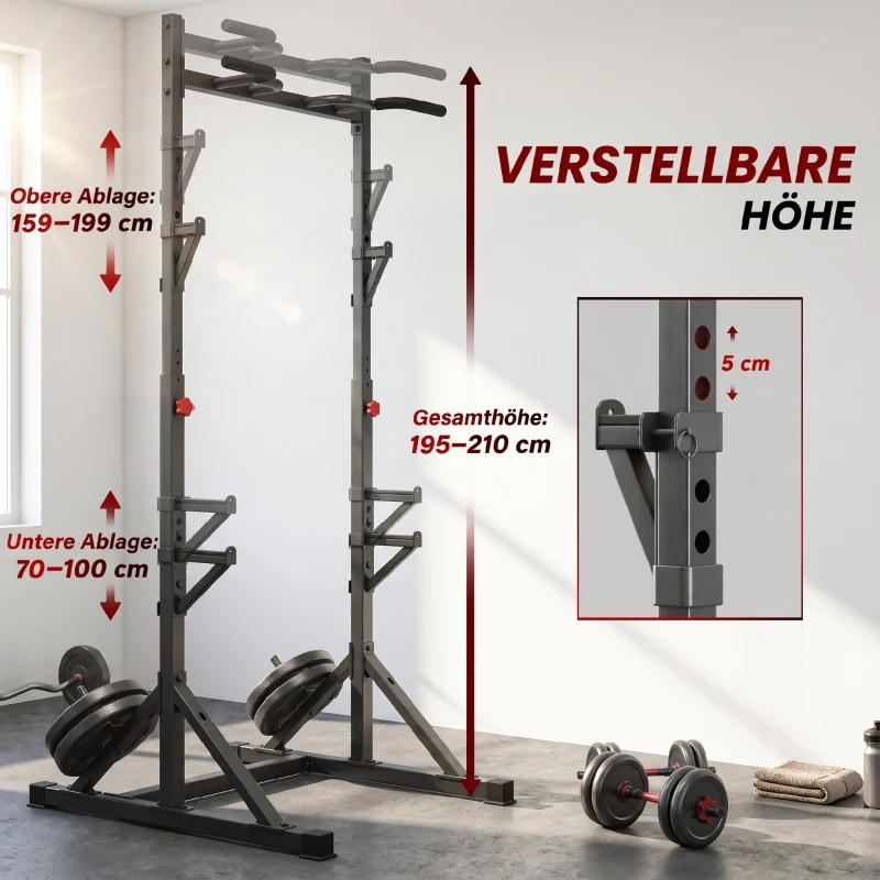 SPORTNOW Power Tower freistehend Dip Station mit Langhantelablagen, Kraftturm bis 200 kg aus Stahl, Schwarz