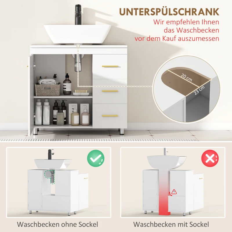 HOMCOM Badkameronderkast, 3-laags ontwerp, MDF, spaanplaat, Wit(m-4)