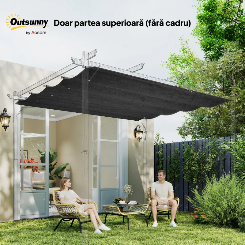 Outsunny Acoperis Retractabil Pergola UV30+ Gri Inchis
