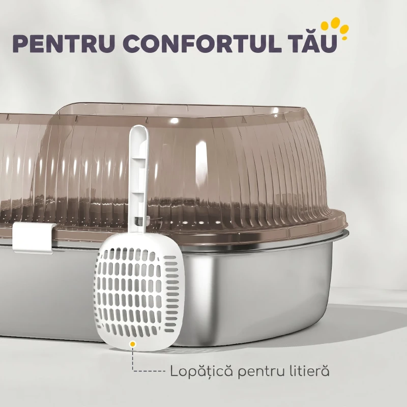 PawHut Litieră Per Pisici Extra Mare Con Tavă In Oțel Inoxidabil, Până la 15 Kg
