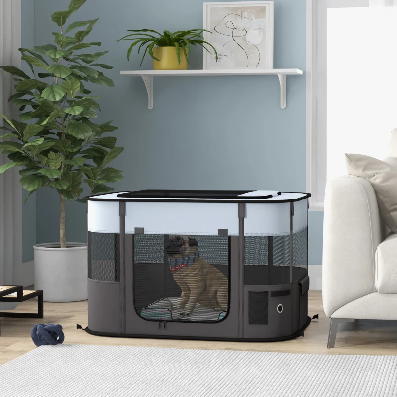 PawHut Parc enclos pliable pour chien chat petits animaux en tissu Oxford avec rangement 84 x 64 x 53 cm gris et noir(m-10)