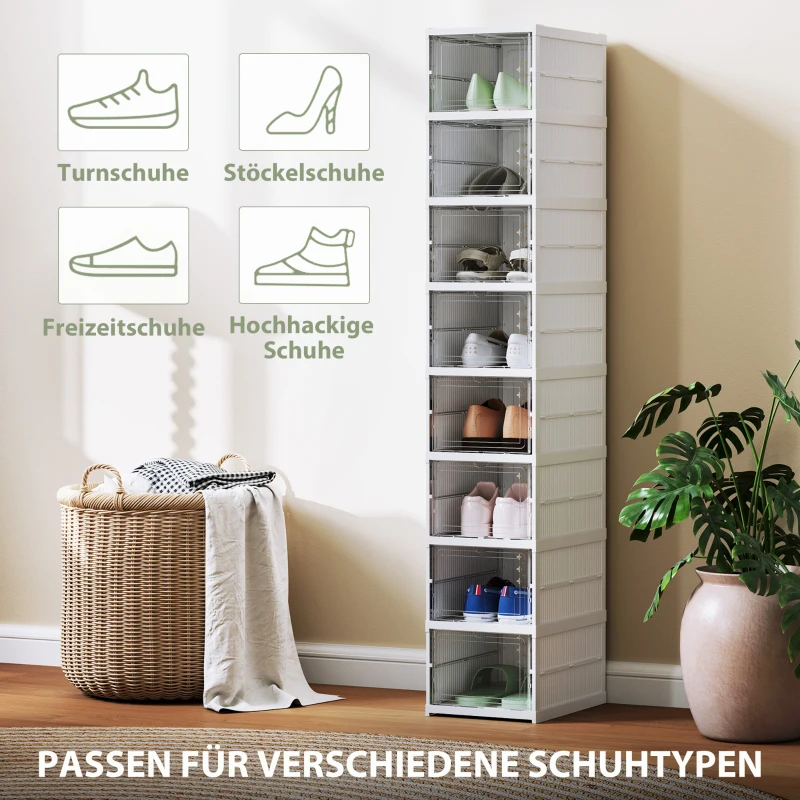 HOMCOM 8-Laags Schoenenrek, Schoenenkast, Opvouwbaar, Geventileerde Achterkant, Kunststof, Wit(m-6)