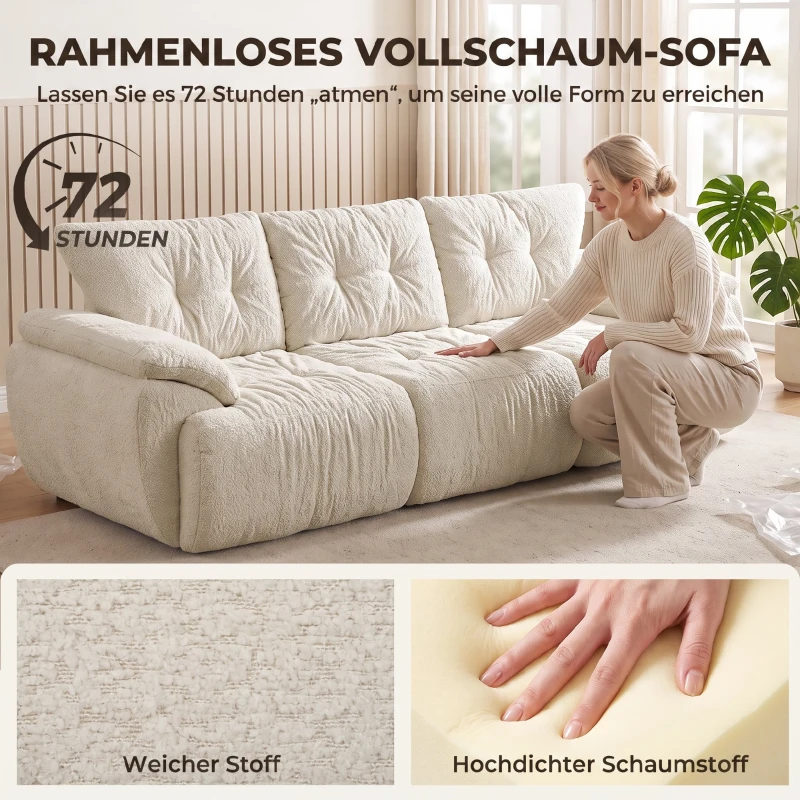 HOMCOM 3-Sitzer-Sofa, 260 cm, Chenille, rahmenloses Modulsofa mit extra breiter, tiefer Sitzfläche, breiten Armlehnen