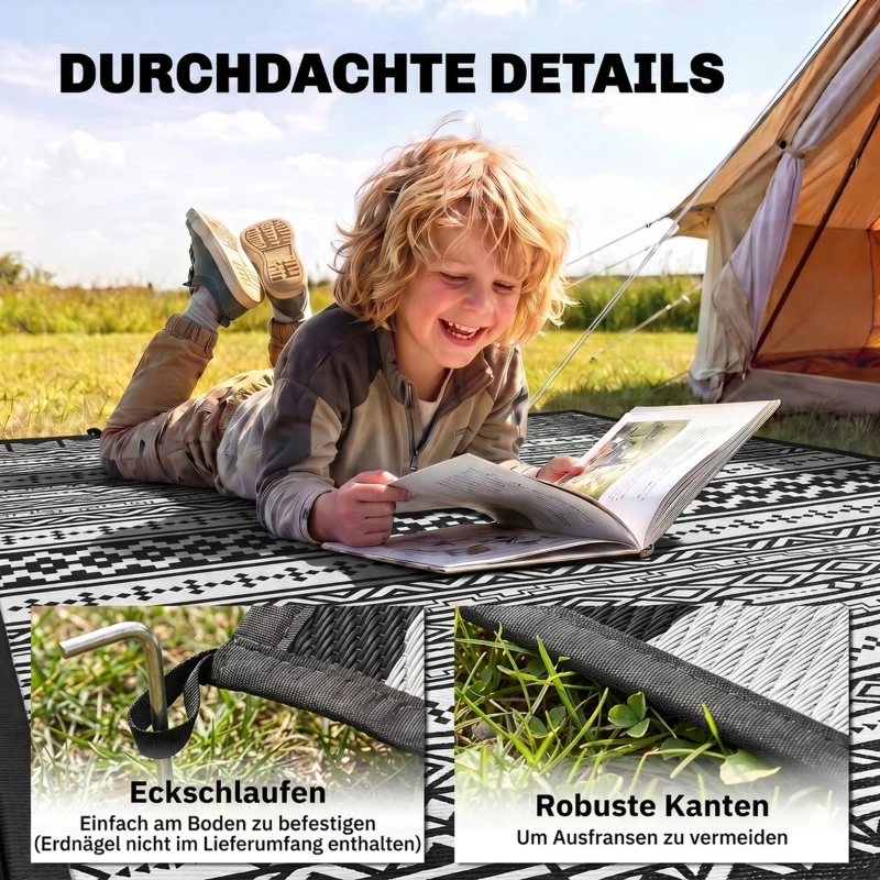 Outsunny Outdoor Teppich robuster Wetterfest Outdoorteppich, Carpet mit Boho-Style, Outdoor-Teppich für Wohnzimmer Balkon