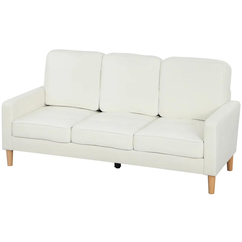 HOMCOM 3-zitsbank met dikke kussens, rubberwood, stoffen bekleding, gestoffeerde bank voor woonkamer, kantoor, slaapkamer, Crème(m-10)