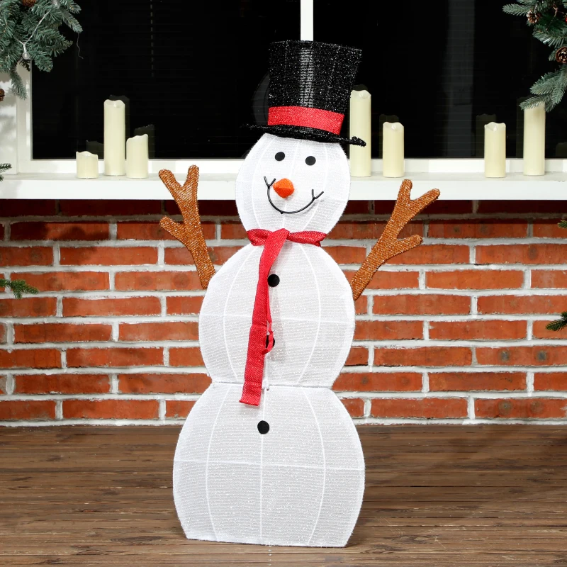 Outsunny 3-delige feestelijke sneeuwmanfamilie, buitendecoratie, LED-lampjes, grondpennen, waterdicht, staal, polyester, wit