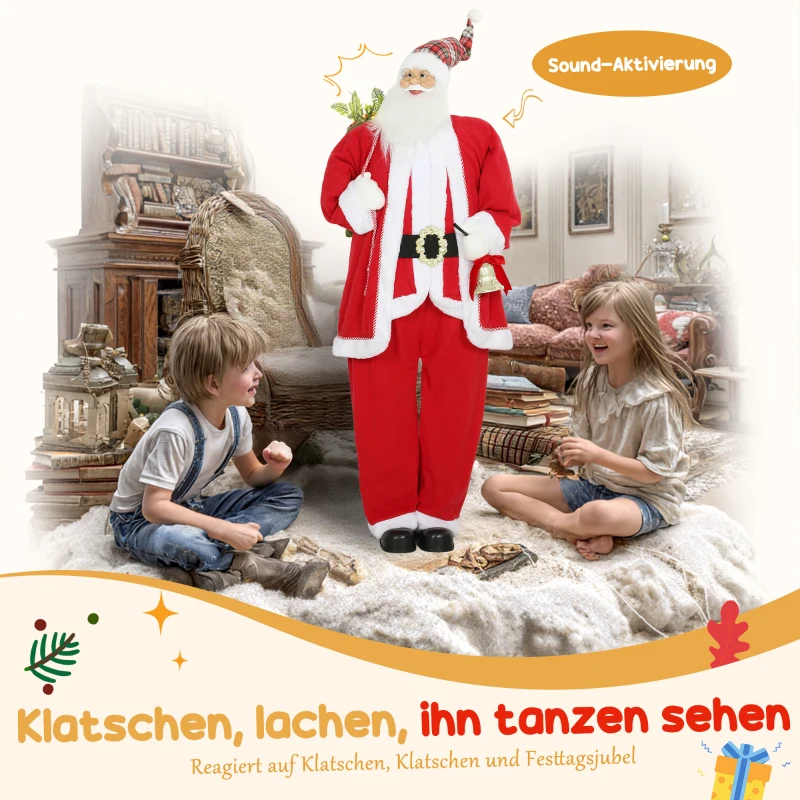 HOMCOM Kerstman 1,6 m staande kerstman met geschenken en kerstglokken Soundfunktion