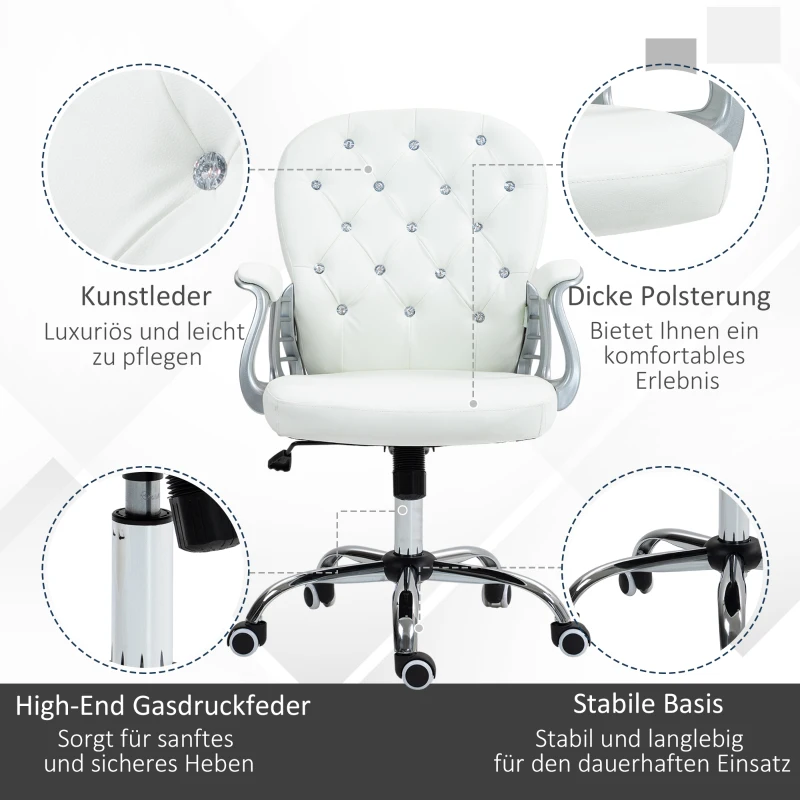 Vinsetto Bureaustoel, Ergonomische Bureaustoel met Armleuning, Gevoerde Rugleuning Wit(m-5)