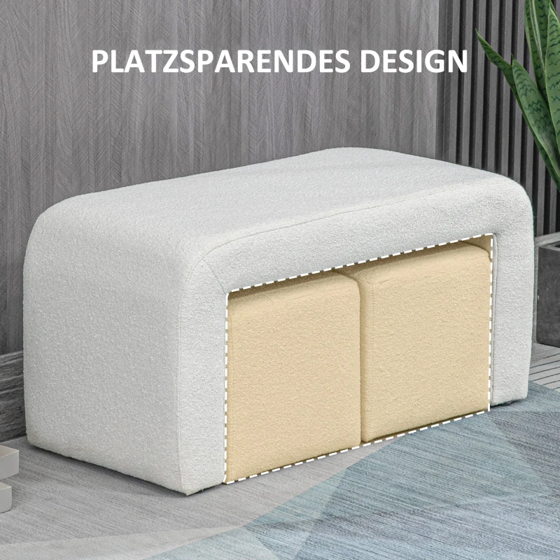 HOMCOM Voetenbankenset - 3-delige voetenbankenset, knoopsgatontwerp, 89 cm x 42,5 cm x 45 cm, crème