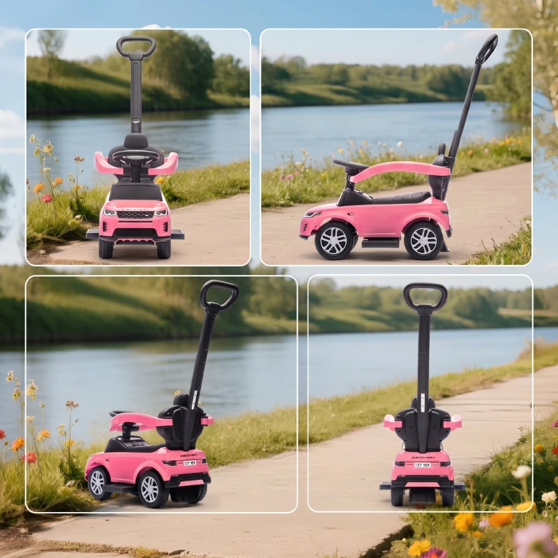 AIYAPLAY Mașinuță Ride-on Land Rover cu Mâner și Barieră, din PP și Oțel, 84 x 40 x 94,5 cm, Roz