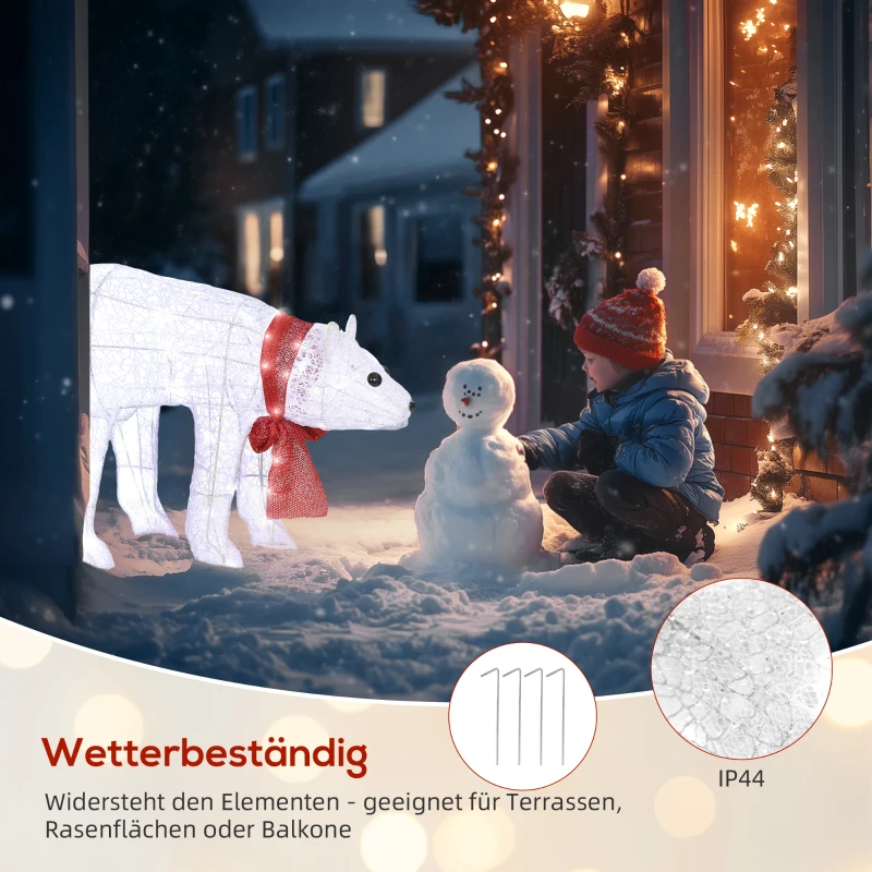 Outsunny 2-delige ijsbeerkerstdecoratie — 140 koelwitte LED's, waterdicht met timer, voor binnen en buiten