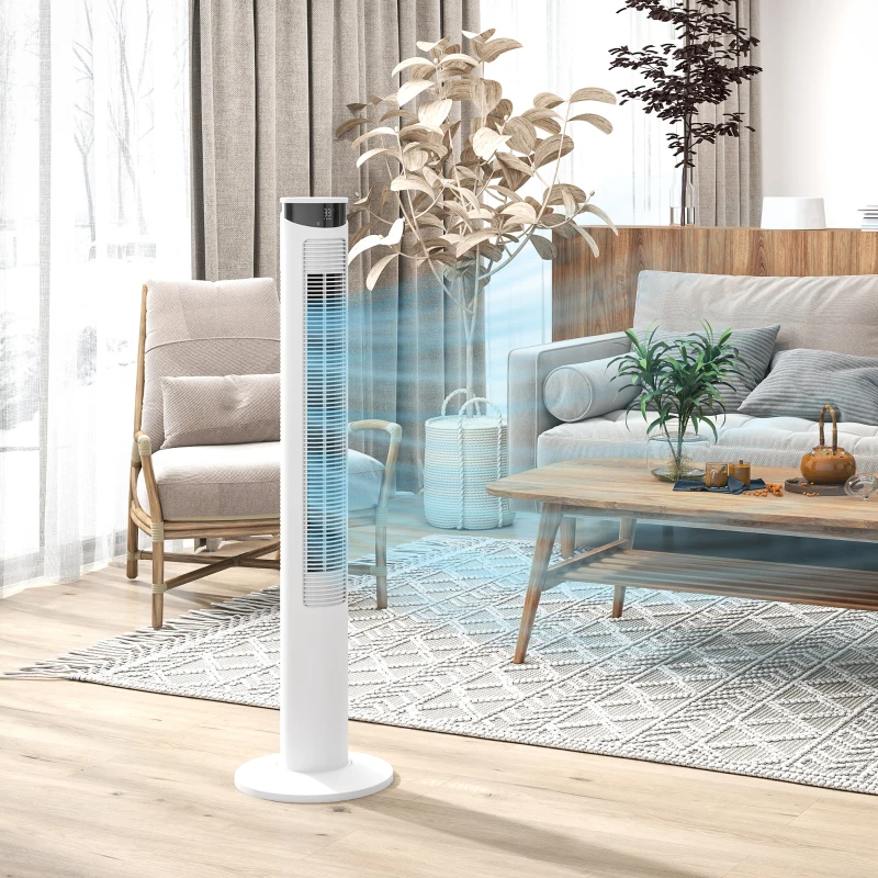 HOMCOM Torenventilator met 4 Modi, 3 Snelheden, Timer, Wit