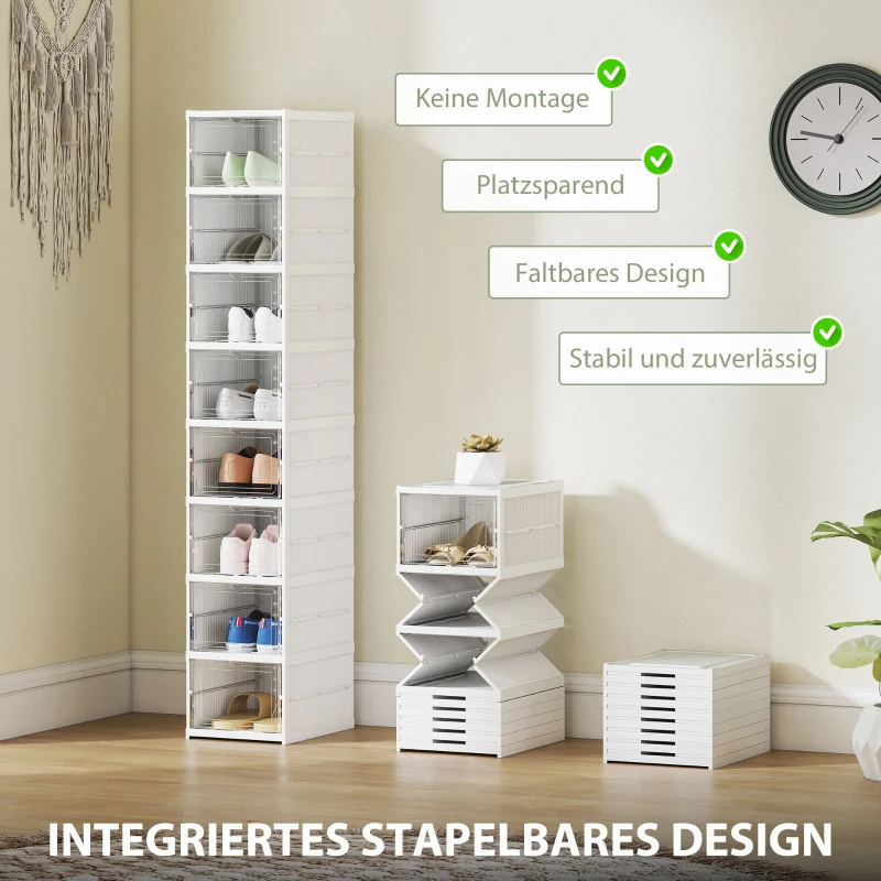HOMCOM 8-Laags Schoenenrek, Schoenenkast, Opvouwbaar, Geventileerde Achterkant, Kunststof, Wit(m-4)