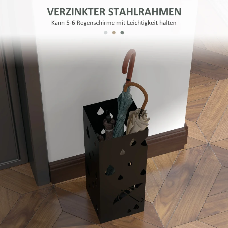 HOMCOM Paraplubak, 4 Haken, Lekbak, Staal, Zwart